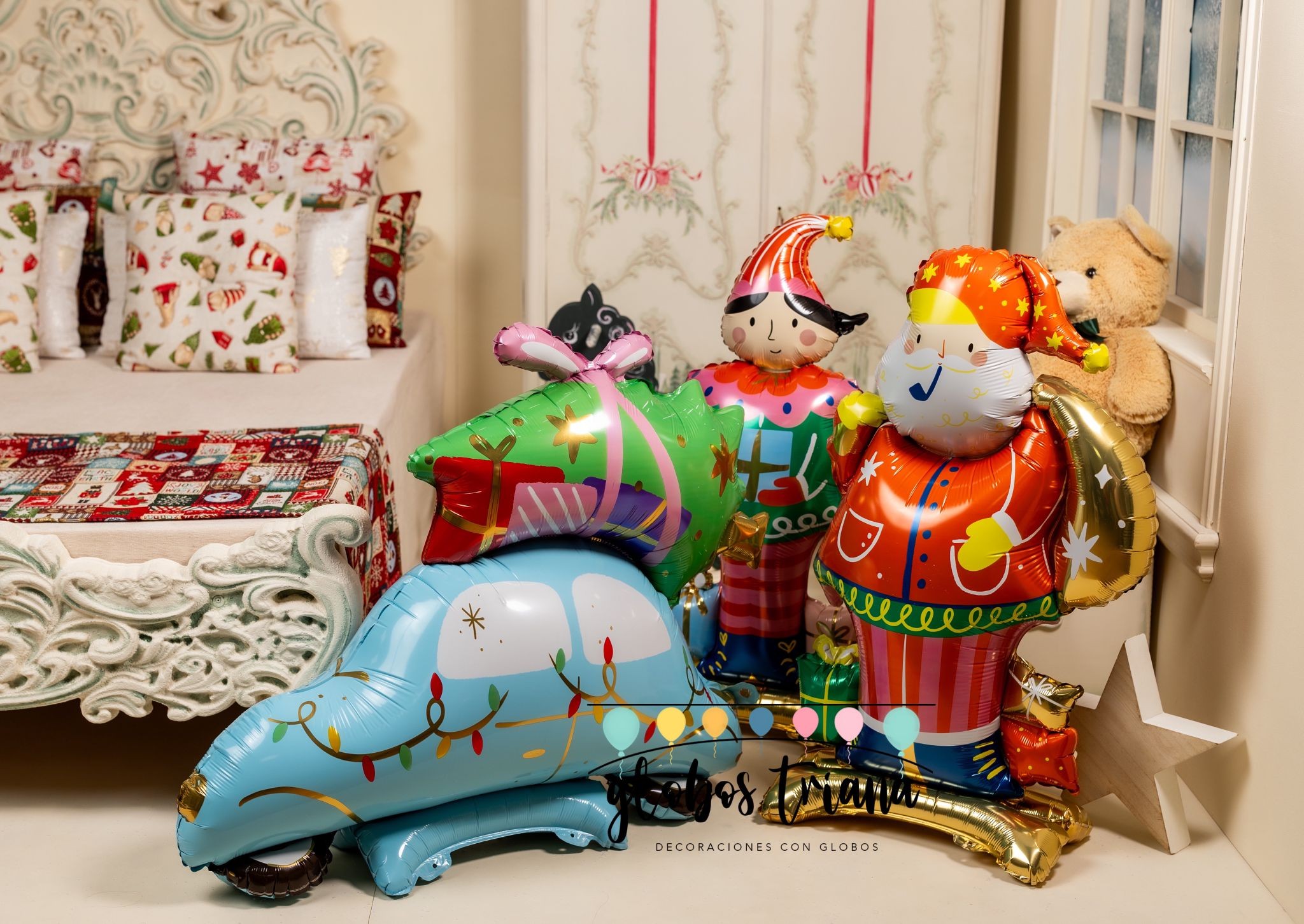 Globos Elfo, Papa Noel y Coche con árbol
