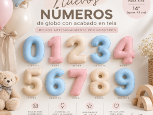 Número de globo con acabado en tela artesanal 45 cm